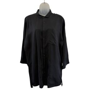 Chapter Shirt Mens Large Black Tencel Oversized Button‎ Front Pocket Longline